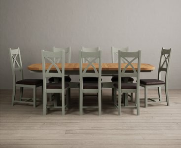 View Extending olympia 180cm oak and soft green dining table with 8 brown painted chairs View Extending olympia 180cm oak and soft green dining table with 8 brown painted chairs