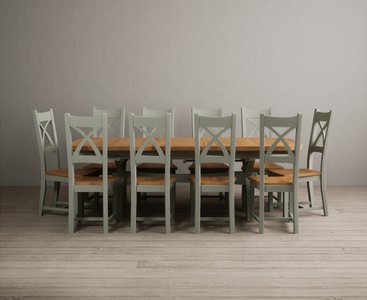 View Extending olympia 180cm oak and soft green dining table with 10 oak painted chairs View Extending olympia 180cm oak and soft green dining table with 10 oak painted chairs