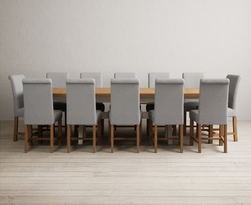 View Extending olympia 180cm oak and cream painted dining table with 12 grey braced chairs View Extending olympia 180cm oak and cream painted dining table with 12 grey braced chairs
