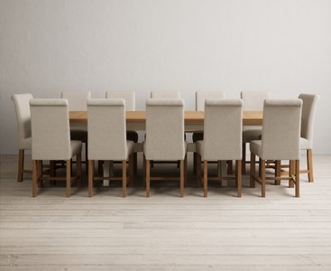 View Extending olympia 180cm oak and cream painted dining table with 12 natural braced chairs View Extending olympia 180cm oak and cream painted dining table with 12 natural braced chairs