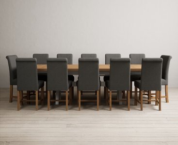 View Extending olympia 180cm oak and soft white painted dining table with 12 charcoal grey braced chairs View Extending olympia 180cm oak and soft white painted dining table with 12 charcoal grey braced chairs