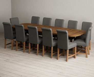 View Extending olympia 180cm oak and charcoal grey dining table with 12 charcoal grey braced chairs View Extending olympia 180cm oak and charcoal grey dining table with 12 charcoal grey braced chairs