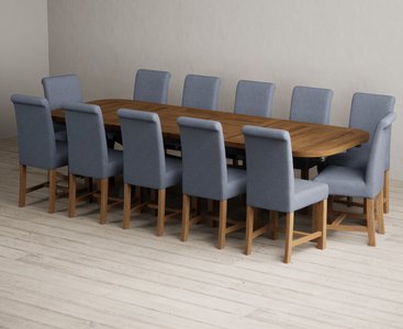 View Extending olympia 180cm oak and charcoal grey dining table with 12 blue braced chairs View Extending olympia 180cm oak and charcoal grey dining table with 12 blue braced chairs