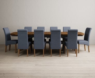View Extending olympia 180cm oak and charcoal grey dining table with 12 blue scroll back chairs View Extending olympia 180cm oak and charcoal grey dining table with 12 blue scroll back chairs