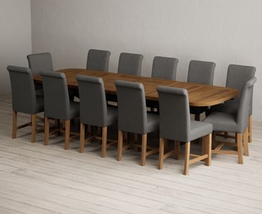 View Extending olympia 180cm oak and dark blue dining table with 12 charcoal grey braced chairs View Extending olympia 180cm oak and dark blue dining table with 12 charcoal grey braced chairs