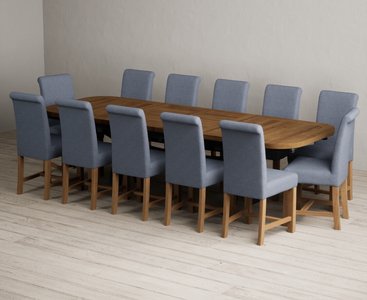 View Extending olympia 180cm oak and dark blue dining table with 12 blue braced chairs View Extending olympia 180cm oak and dark blue dining table with 12 blue braced chairs