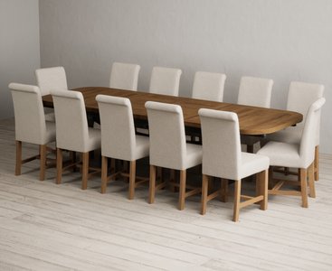 View Extending olympia 180cm oak and dark blue dining table with 12 natural braced chairs View Extending olympia 180cm oak and dark blue dining table with 12 natural braced chairs
