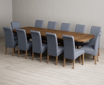 View Extending olympia 180cm rustic solid oak dining table with 12 blue scroll back chairs View Extending olympia 180cm rustic solid oak dining table with 12 blue scroll back chairs
