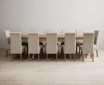 View Extending olympia 180cm oak and cream painted dining table with 12 natural scroll back chairs View Extending olympia 180cm oak and cream painted dining table with 12 natural scroll back chairs
