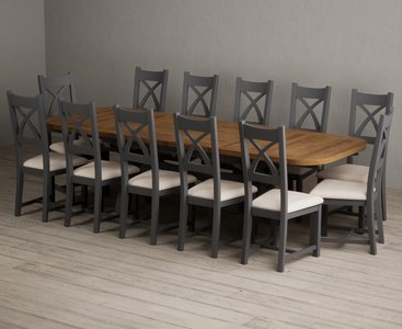 View Extending olympia 180cm oak and charcoal grey dining table with 12 linen painted chairs View Extending olympia 180cm oak and charcoal grey dining table with 12 linen painted chairs