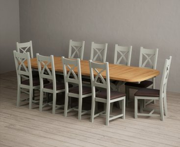 View Extending olympia 180cm oak and soft green dining table with 12 brown painted chairs View Extending olympia 180cm oak and soft green dining table with 12 brown painted chairs
