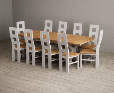 View Extending olympia 180cm oak and soft white painted dining table with 10 oak painted chairs View Extending olympia 180cm oak and soft white painted dining table with 10 oak painted chairs