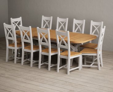 View Extending olympia 180cm oak and soft white painted dining table with 10 oak painted chairs View Extending olympia 180cm oak and soft white painted dining table with 10 oak painted chairs