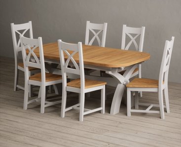 View Extending olympia 180cm oak and soft white painted dining table with 10 oak painted chairs View Extending olympia 180cm oak and soft white painted dining table with 10 oak painted chairs