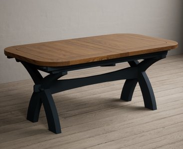 View Extending olympia 180cm oak and dark blue painted dining table View Extending olympia 180cm oak and dark blue painted dining table