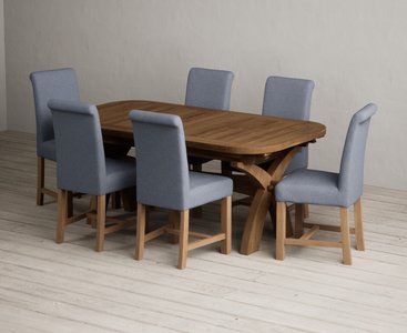 View Extending olympia 180cm rustic solid oak dining table with 6 blue braced chairs View Extending olympia 180cm rustic solid oak dining table with 6 blue braced chairs
