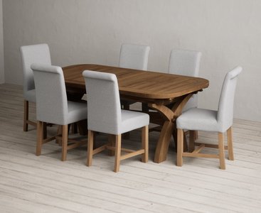 View Extending olympia 180cm rustic solid oak dining table with 10 blue braced chairs View Extending olympia 180cm rustic solid oak dining table with 10 blue braced chairs