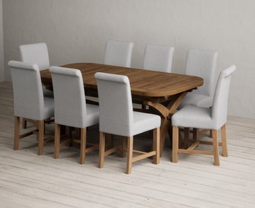 View Extending olympia 180cm rustic solid oak dining table with 8 grey braced chairs View Extending olympia 180cm rustic solid oak dining table with 8 grey braced chairs