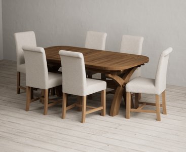 View Extending olympia 180cm rustic solid oak dining table with 6 natural braced chairs View Extending olympia 180cm rustic solid oak dining table with 6 natural braced chairs