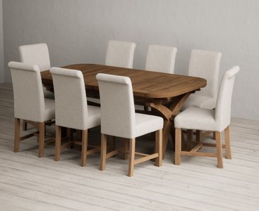 View Extending olympia 180cm rustic solid oak dining table with 8 natural braced chairs View Extending olympia 180cm rustic solid oak dining table with 8 natural braced chairs