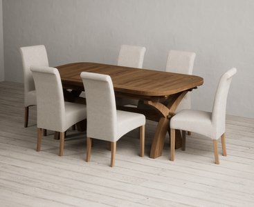 View Extending olympia 180cm rustic solid oak dining table with 6 natural scroll back chairs View Extending olympia 180cm rustic solid oak dining table with 6 natural scroll back chairs