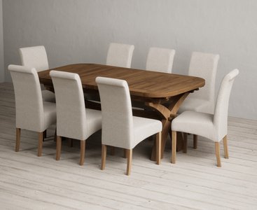 View Extending olympia 180cm rustic solid oak dining table with 8 natural scroll back chairs View Extending olympia 180cm rustic solid oak dining table with 8 natural scroll back chairs