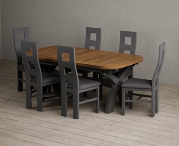 View Extending olympia 180cm oak and charcoal grey dining table with 6 charcoal grey painted chairs View Extending olympia 180cm oak and charcoal grey dining table with 6 charcoal grey painted chairs