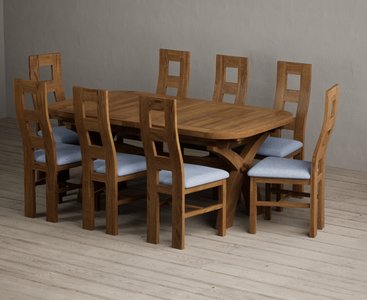 View Extending olympia 180cm rustic solid oak dining table with 8 blue rustic solid oak chairs View Extending olympia 180cm rustic solid oak dining table with 8 blue rustic solid oak chairs