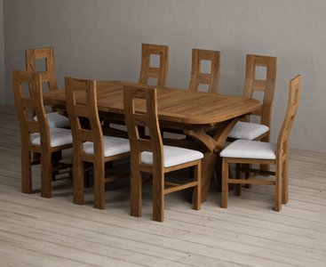 View Extending olympia 180cm rustic solid oak dining table with 8 light grey rustic solid oak chairs View Extending olympia 180cm rustic solid oak dining table with 8 light grey rustic solid oak chairs
