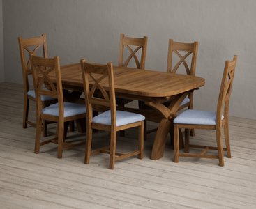 View Extending olympia 180cm rustic solid oak dining table with 6 blue rustic solid oak chairs View Extending olympia 180cm rustic solid oak dining table with 6 blue rustic solid oak chairs