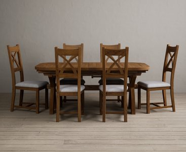 View Extending olympia 180cm rustic solid oak dining table with 6 light grey rustic solid oak chairs View Extending olympia 180cm rustic solid oak dining table with 6 light grey rustic solid oak chairs