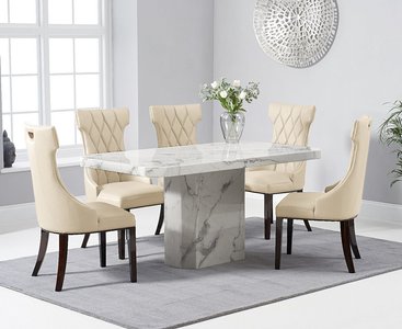 View Belle 160cm marble white dining table with 4 cream sophia chairs View Belle 160cm marble white dining table with 4 cream sophia chairs