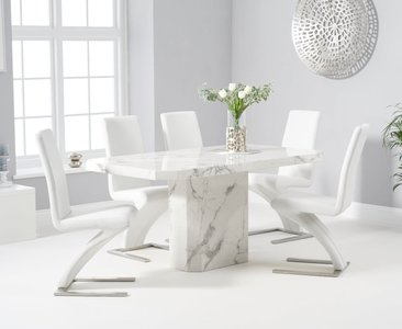 View Belle 160cm marble white dining table with 8 white aldo chairs View Belle 160cm marble white dining table with 8 white aldo chairs