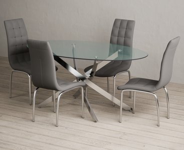 View Bernini 165cm oval glass dining table with 6 grey enzo chairs View Bernini 165cm oval glass dining table with 6 grey enzo chairs