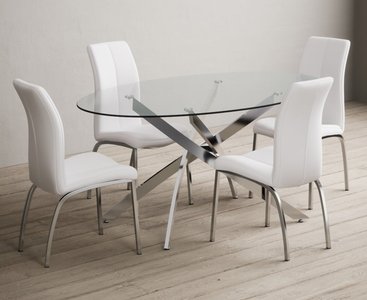 View Bernini 165cm oval glass dining table with 6 white marco chairs View Bernini 165cm oval glass dining table with 6 white marco chairs