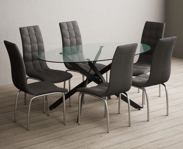 View Bernini 165cm black leg oval glass dining table with 4 black enzo chairs View Bernini 165cm black leg oval glass dining table with 4 black enzo chairs