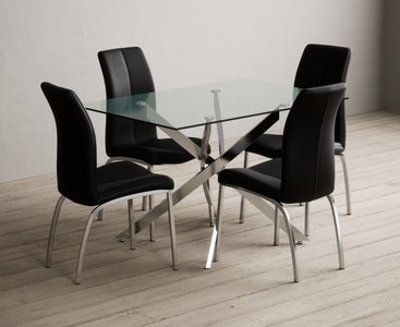 View Bernini 120cm rectangular glass dining table with 6 white marco chairs View Bernini 120cm rectangular glass dining table with 6 white marco chairs
