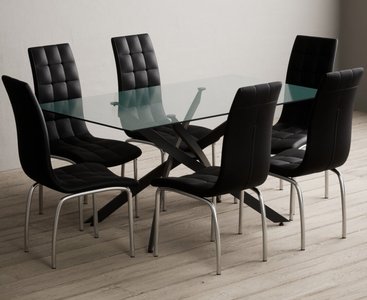 View Bernini 160cm black leg rectangular glass dining table with 6 grey enzo chairs View Bernini 160cm black leg rectangular glass dining table with 6 grey enzo chairs
