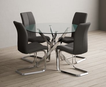 View Bernini 110cm glass dining table with 4 grey gianni chairs View Bernini 110cm glass dining table with 4 grey gianni chairs