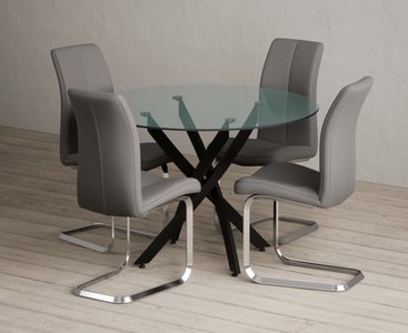 View Bernini 110cm black leg glass dining table with 2 grey gianni chairs View Bernini 110cm black leg glass dining table with 2 grey gianni chairs