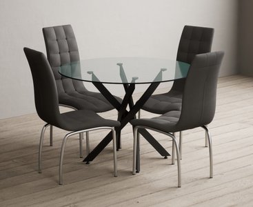 View Bernini 110cm black leg glass dining table with 4 black enzo chairs View Bernini 110cm black leg glass dining table with 4 black enzo chairs