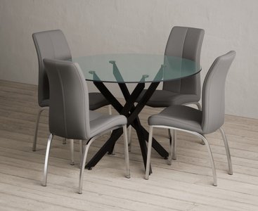 View Bernini 110cm black leg glass dining table with 4 black marco chairs View Bernini 110cm black leg glass dining table with 4 black marco chairs