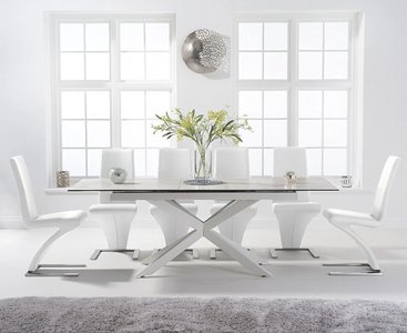 View Extending boston 180cm white leg ceramic dining table with 6 white aldo chairs View Extending boston 180cm white leg ceramic dining table with 6 white aldo chairs