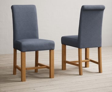 View Extending hertford 100cm - 130cm oak and light grey painted pedestal dining table with 4 blue braced chairs View Extending hertford 100cm - 130cm oak and light grey painted pedestal dining table with 4 blue braced chairs