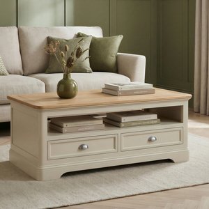 View Madley oak and cream painted 4 drawer coffee table View Madley oak and cream painted 4 drawer coffee table
