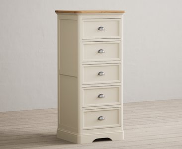View Madley oak and cream painted 5 drawer tallboy View Madley oak and cream painted 5 drawer tallboy