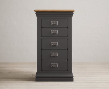 View Charwood oak and charcoal painted 5 drawer tallboy View Charwood oak and charcoal painted 5 drawer tallboy