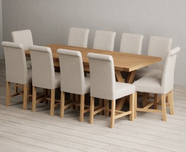 View Extending buckley 160cm solid oak dining table with 10 natural braced chairs View Extending buckley 160cm solid oak dining table with 10 natural braced chairs
