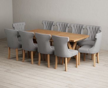 View Extending buckley 160cm solid oak dining table with 10 grey clara chairs View Extending buckley 160cm solid oak dining table with 10 grey clara chairs