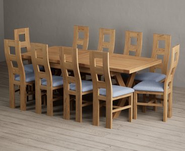 View Extending buckley 160cm solid oak dining table with 10 blue natural chairs View Extending buckley 160cm solid oak dining table with 10 blue natural chairs